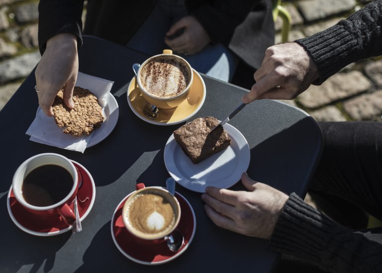 Gallery thumbnail. Coffee and treats at the IMMA Cafe - Kemp Sisters