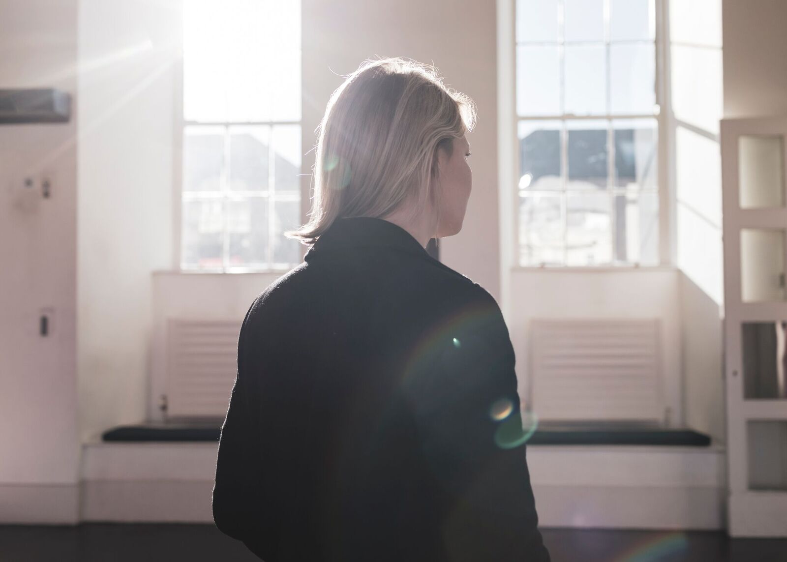 Girl in front of windows in IMMA